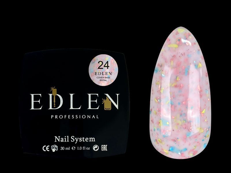 База Edlen Cover Base Potal No24, 30 мл (молочно-рожевий з різнобарвною поталлю) 24971 фото