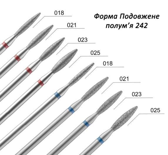 Набір фрез алмазних &Oslash; 2,3 мм 242 полум'я подовжене, синя насічка 524-023 DLX, 10 штук DXP002830/10 фото