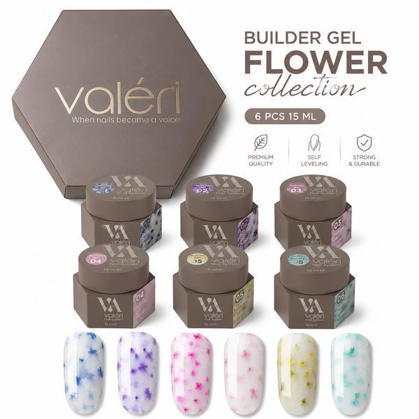 Набір гелів Valeri Flower Gel &mdash; 6 кольорів для квіткового дизайну 26285 фото