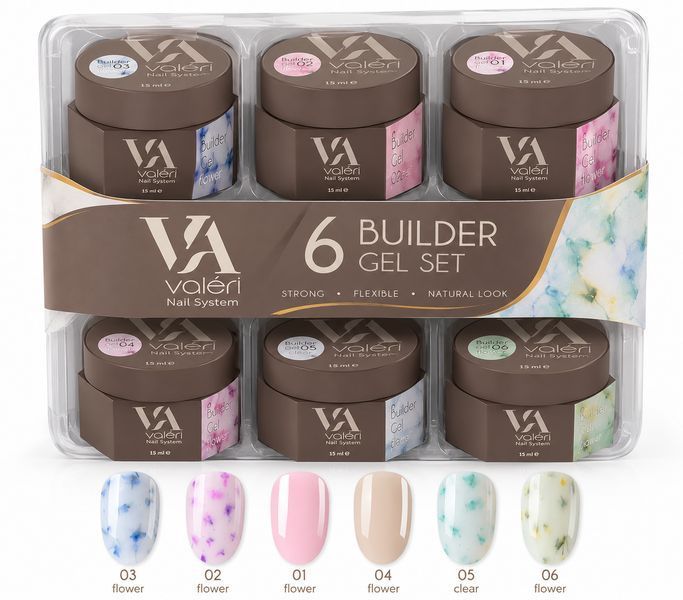 Набір гелів Valeri Flower Gel &mdash; 6 кольорів для квіткового дизайну 26285 фото