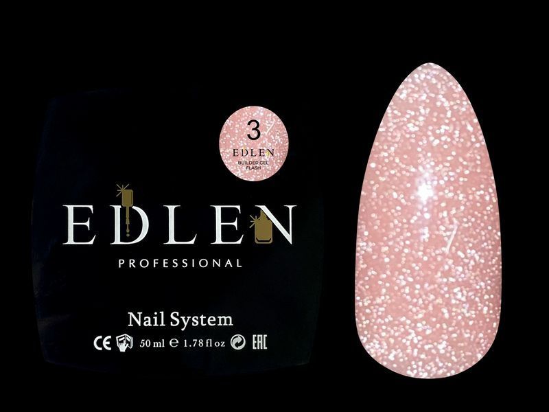Гель для нарощування світловідбивний Edlen Builder gel Flash No03, 50 мл (беж із шимером) 25584 фото