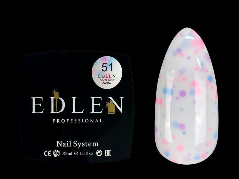 База Edlen Cover Base Candy No51, 30 мл (молочний із різнобарвною крихтою) 24999 фото