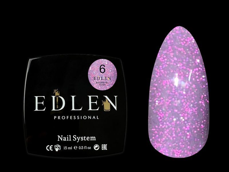 Гель для нарощування світловідбивний Edlen Builder gel Flash No06, 15 мл (лілово-сірий із шимером) 25575 фото
