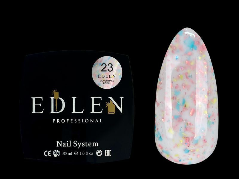 База Edlen Cover Base Potal No23, 30 мл (молочний із різнобарвною поталлю) 24970 фото