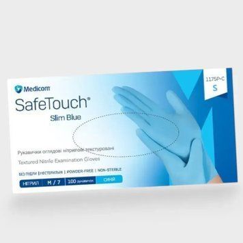 Рукавички Medicom SafeTouch Vitals Slim Blue без пудри 100 шт., S (сині), 3 грама 1175P2-B фото