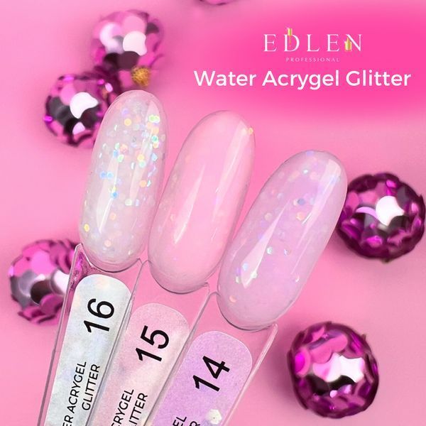 Рідкий акрил-гель Edlen Water Acrygel Glitter No15, 9 мл (молочно-рожевий з блискітками) 25336 фото