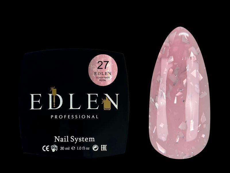 База Edlen Cover Base Potal No27, 30 мл (рожевий зі срібною поталлю) 24974 фото