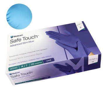 Рукавички Medicom SafeTouch Advanced Slim Blue без пудри 100 шт., M (сині), 3.5 грам 1175P-C фото
