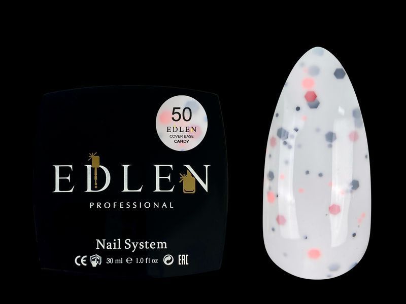 База Edlen Cover Base Candy No50, 30 мл (молочний із сіро-рожевою крихтою) 24998 фото