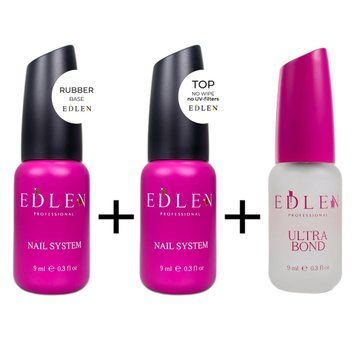 Каучукова база Edlen + Top Edlen no wipe no UV-filters + Ультрабонд Edlen, 9 мл 26183 фото