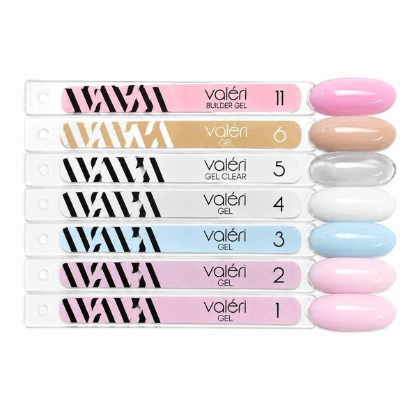 Набір гелів для нарощування нігтів Val&eacute;ri Builder Gel &mdash; 7 відтінків по 30 мл (Nude, Milk, Clear, Cacao, Blue) 26284 фото