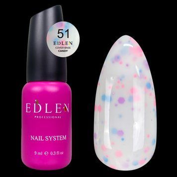 База Edlen Cover Base Candy No51, 9 мл (молочний із різнобарвною крихтою) 24829 фото